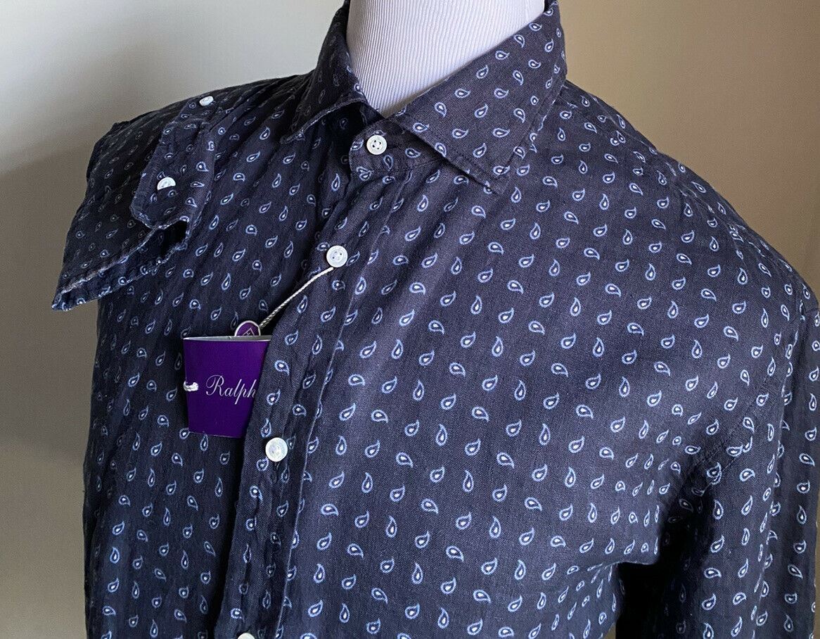 NWT $595 Ralph Lauren Purple Label Men Linen Shirt Navy XL Italy