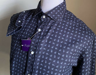 Neu mit Etikett: 595 $ Ralph Lauren Purple Label Herren-Leinenhemd Navy XL Italien