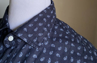 Neu mit Etikett: 595 $ Ralph Lauren Purple Label Herren-Leinenhemd Navy XL Italien