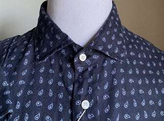 Neu mit Etikett: 595 $ Ralph Lauren Purple Label Herren-Leinenhemd Navy XL Italien