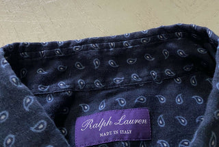 Neu mit Etikett: 595 $ Ralph Lauren Purple Label Herren-Leinenhemd Navy XL Italien