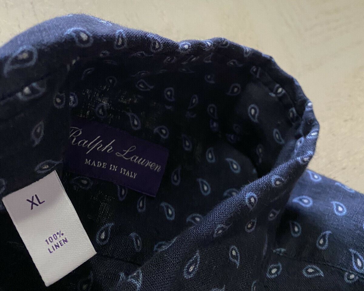 NWT $595 Ralph Lauren Purple Label Men Linen Shirt Navy XL Italy