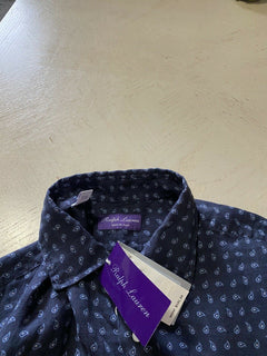 Neu mit Etikett: 595 $ Ralph Lauren Purple Label Herren-Leinenhemd Navy XL Italien