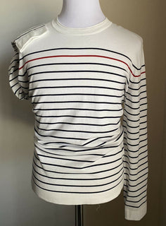 Neu $995 Brunello Cucinelli Herren-Pullover mit Rundhalsausschnitt und Streifen, Weiß, M (50 Eu)