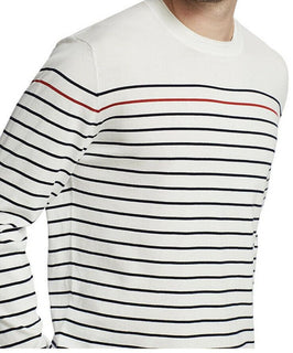 Neu $995 Brunello Cucinelli Herren-Pullover mit Rundhalsausschnitt und Streifen, Weiß, M (50 Eu)