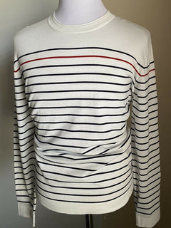 Neu $995 Brunello Cucinelli Herren-Pullover mit Rundhalsausschnitt und Streifen, Weiß, M (50 Eu)