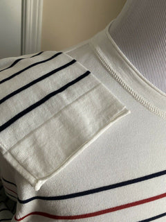 Neu $995 Brunello Cucinelli Herren-Pullover mit Rundhalsausschnitt und Streifen, Weiß, M (50 Eu)