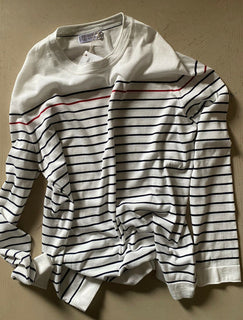 Neu $995 Brunello Cucinelli Herren-Pullover mit Rundhalsausschnitt und Streifen, Weiß, M (50 Eu)
