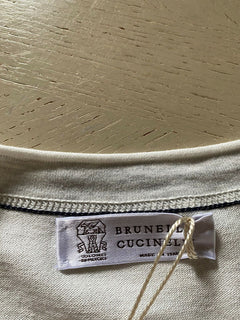 Neu $995 Brunello Cucinelli Herren-Pullover mit Rundhalsausschnitt und Streifen, Weiß, M (50 Eu)