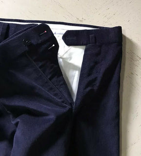 Neu mit Etikett: 698 $ Isaia Herren-Samtanzughose, Marineblau, 36 US (52 Eu), Italien