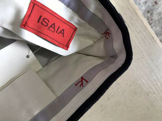 Neu mit Etikett: 698 $ Isaia Herren-Samtanzughose, Marineblau, 36 US (52 Eu), Italien