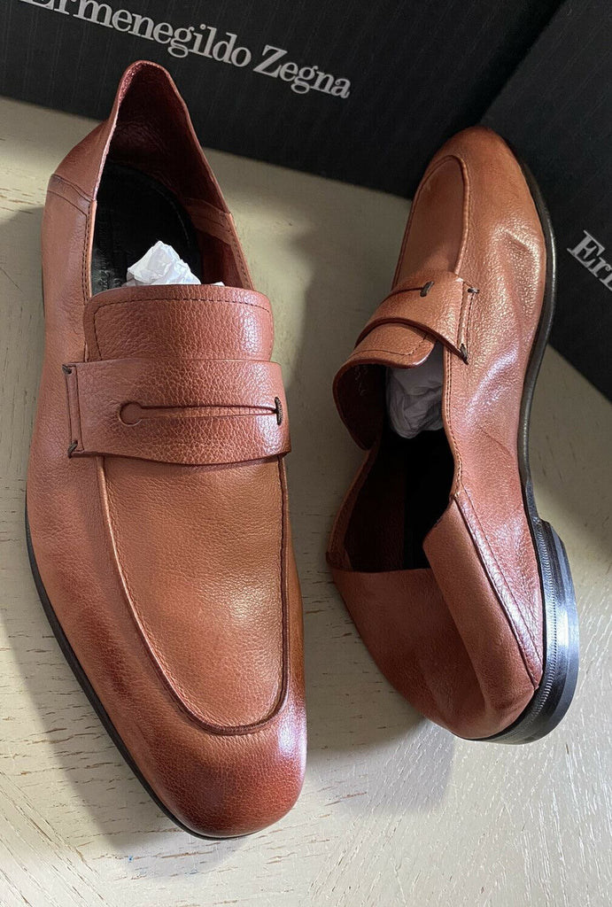 Neue 750 $ Ermenegildo Zegna Iconic Mokassin-Leder-Loafer-Schuhe Braun 10,5 US