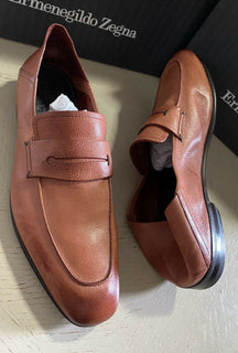 Neue 750 $ Ermenegildo Zegna Iconic Mokassin-Leder-Loafer-Schuhe Braun 10,5 US