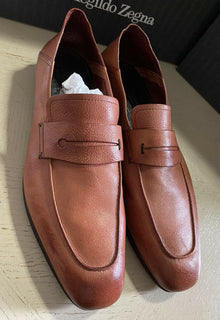 Neue 750 $ Ermenegildo Zegna Iconic Mokassin-Leder-Loafer-Schuhe Braun 10,5 US