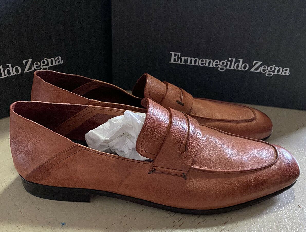 New $750 Ermenegildo Zegna Iconic Moccasin Leather Loafers Shoes Brown 10.5 US