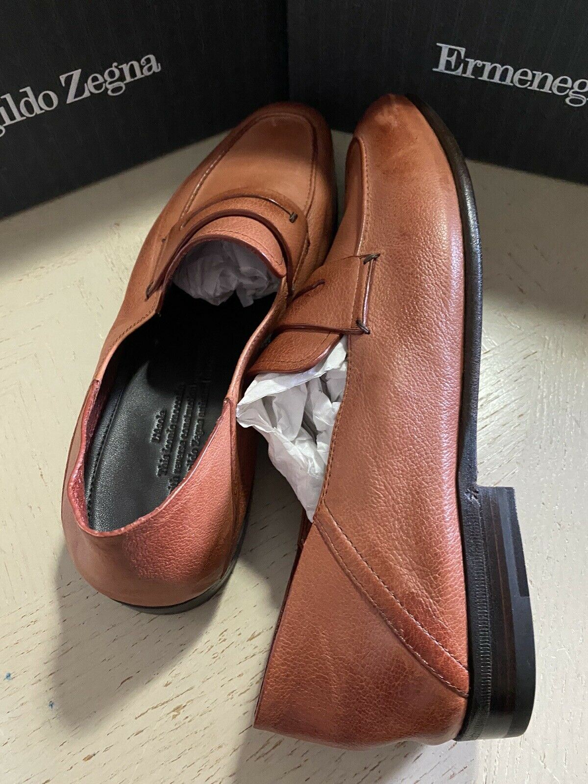Neue 750 $ Ermenegildo Zegna Iconic Mokassin-Leder-Loafer-Schuhe Braun 10,5 US