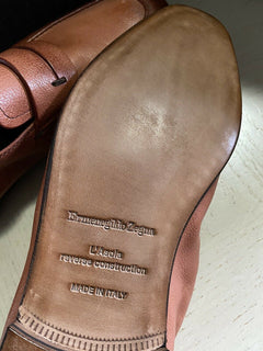 Neue 750 $ Ermenegildo Zegna Iconic Mokassin-Leder-Loafer-Schuhe Braun 10,5 US