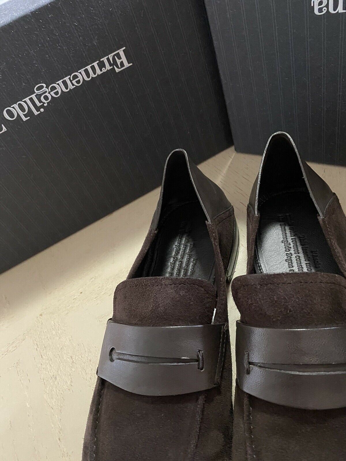 New $750 Ermenegildo Zegna Iconic Moccasin Suede Loafers Shoes DK Brown 10 US