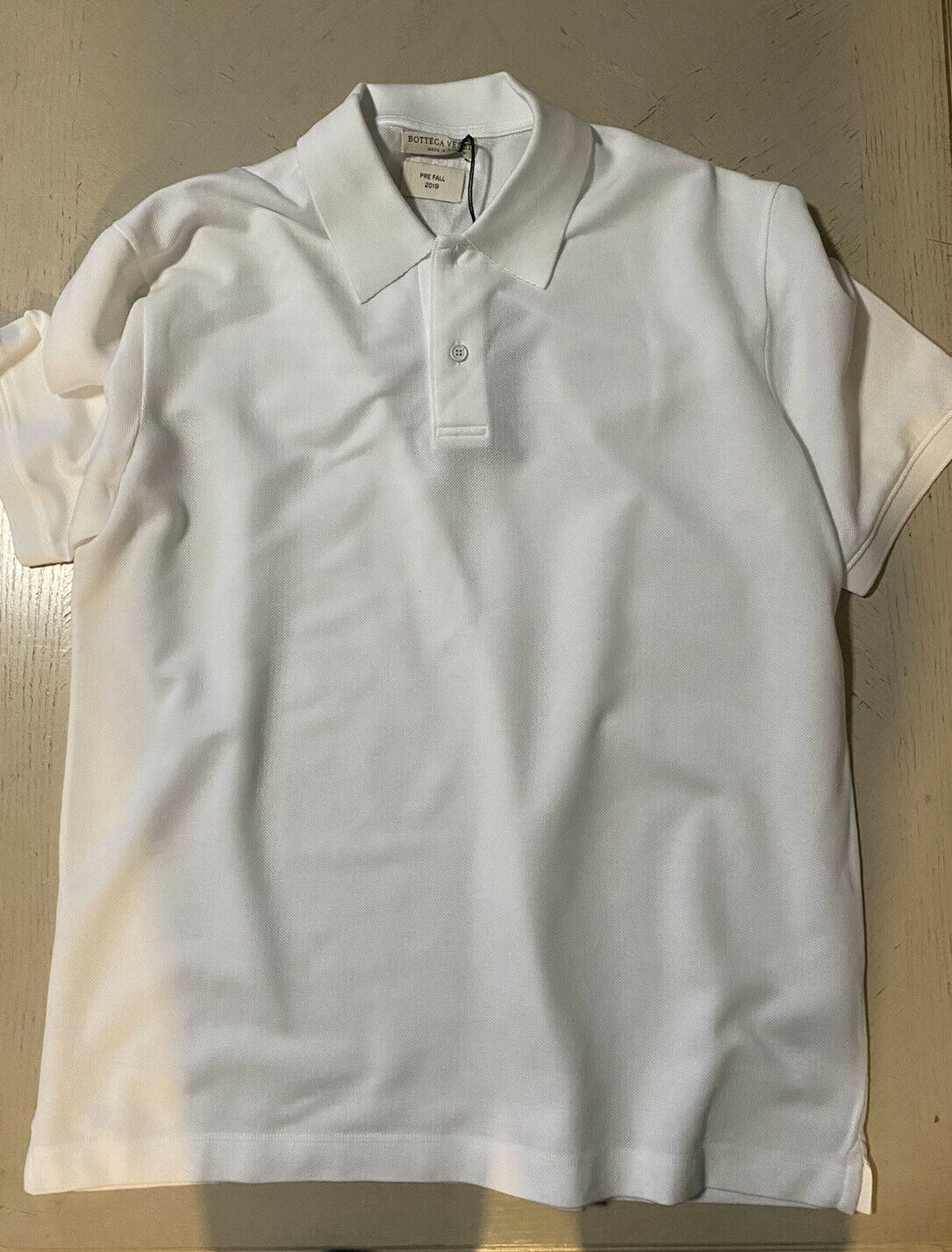 Neu mit Etikett: 390 $ Bottega Veneta Herren-Poloshirt Weiß L US (52 Eu) Italien