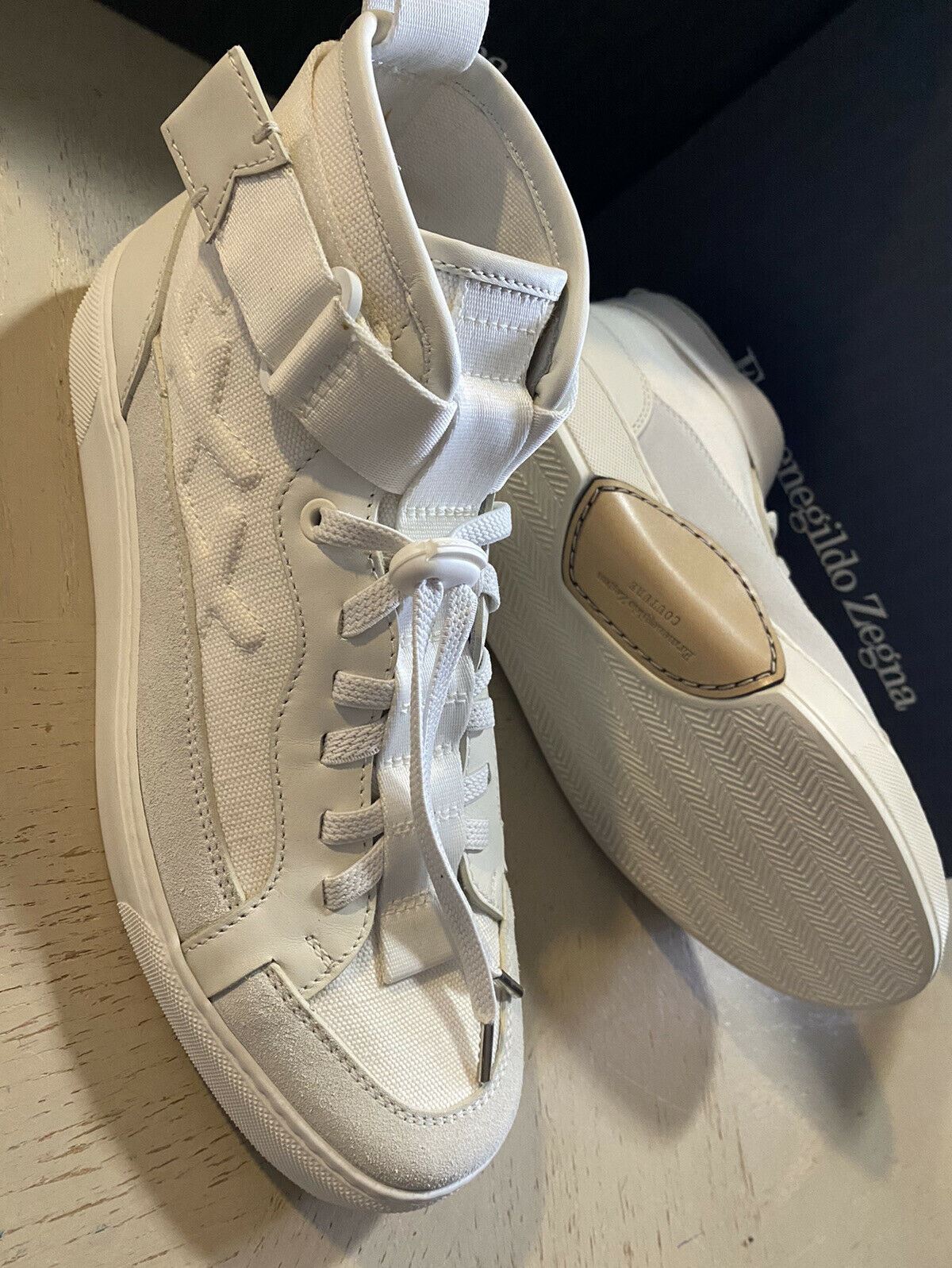 Neue $795 Ermenegildo Zegna Couture High Top Sneakers Schuhe Weiß/Grau 8 US Italien
