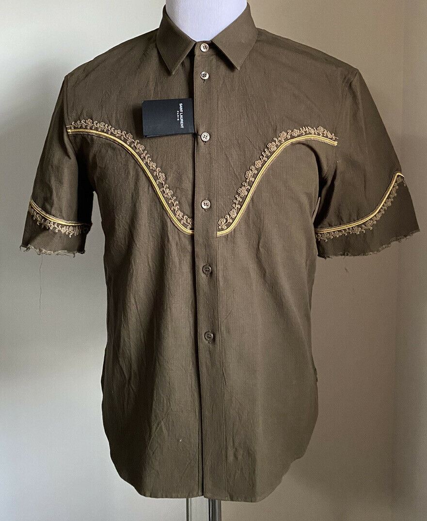 NWT $1490 Saint Laurent Men Western Shirt Green S ( 38/15 ) Italy