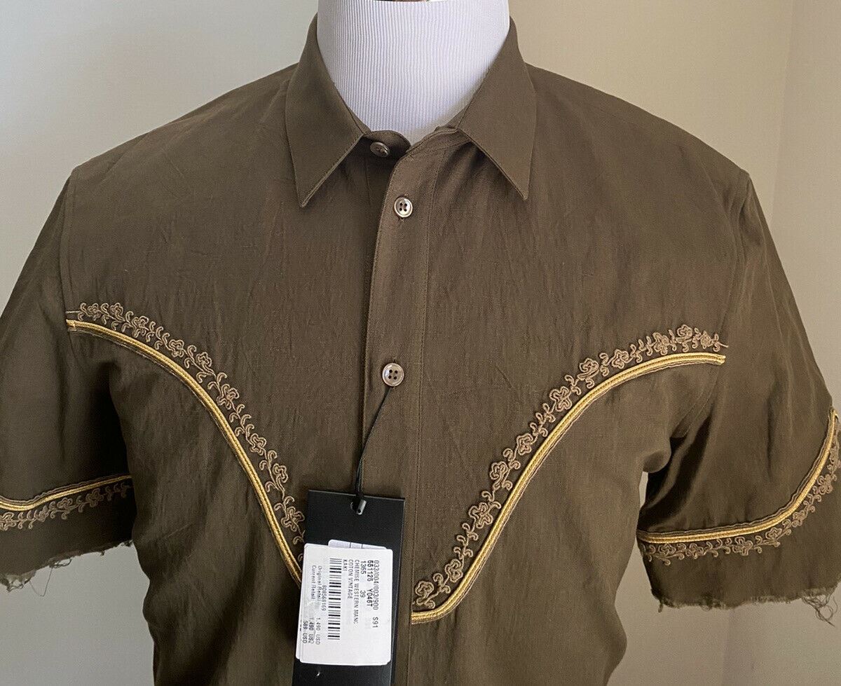 NWT $1490 Saint Laurent Мужская рубашка в стиле вестерн зеленая S (38/15) Италия