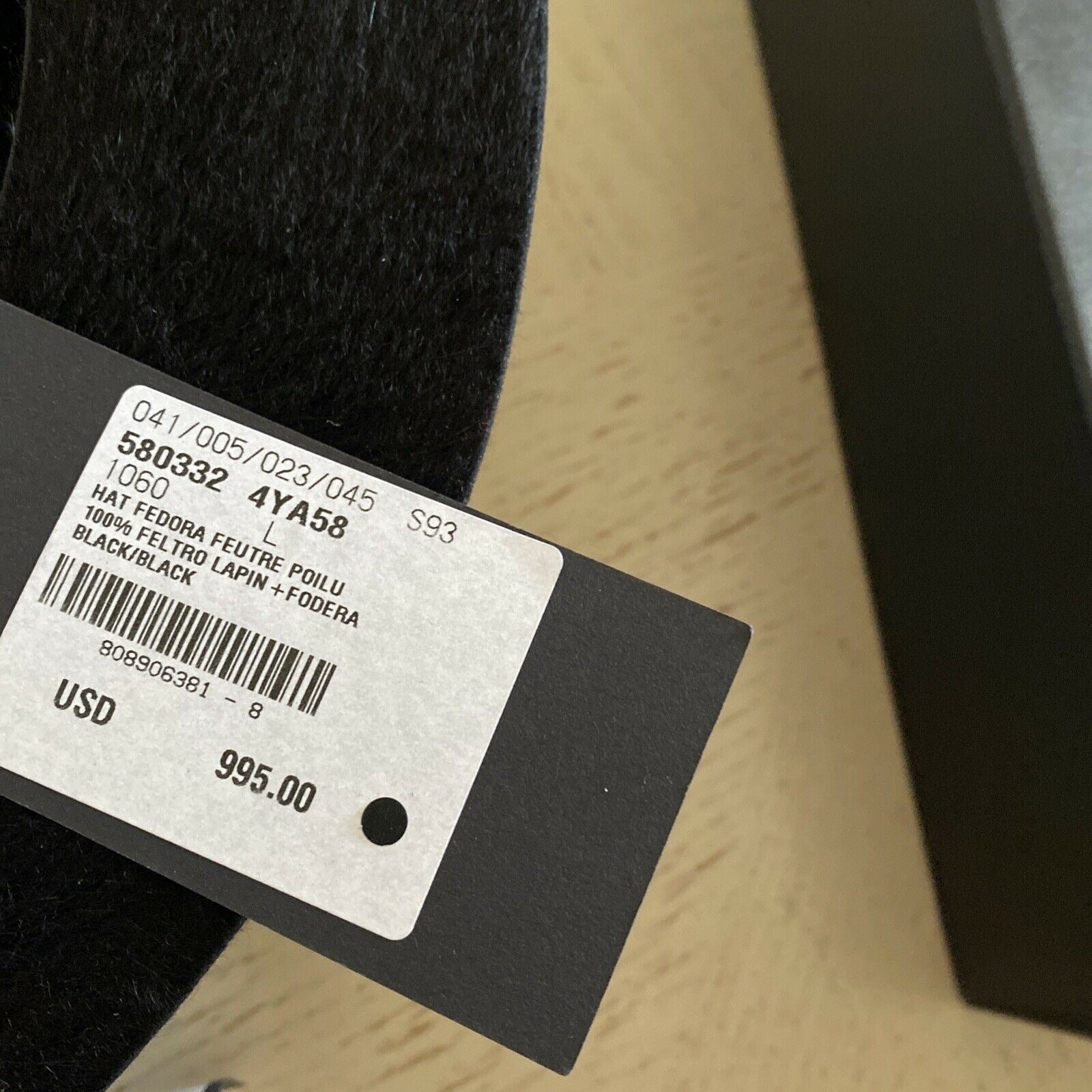 Neu mit Etikett: 995 $ Saint Laurent Herren-Fedora-Hut aus zotteligem Filz, Schwarz, Größe L, Italien