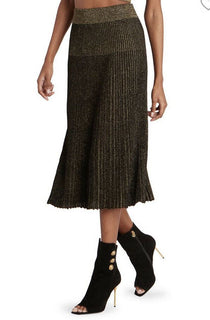 Neu $1895 Balmain Falten-Lurex-Midirock Braun 42/10