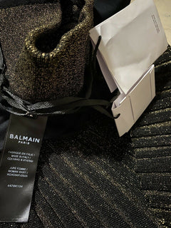 Neu $1895 Balmain Falten-Lurex-Midirock Braun 42/10