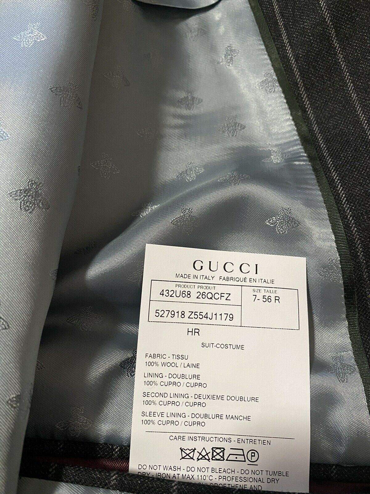 Neuer 4490 $ Gucci Herrenanzug, gestreift, DK-Grau, 46R US (56R Eu), Italien
