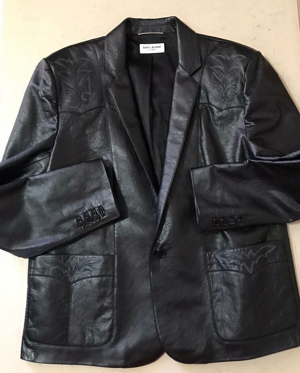 New $4990 Saint Laurent Men’s Western Leather Vest Jacket Black 44 US/54 Eu