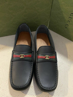 Neue Gucci Herren GG Leder Driver Loafers Schuhe Schwarz 9 US ( 10 UK ) Italien