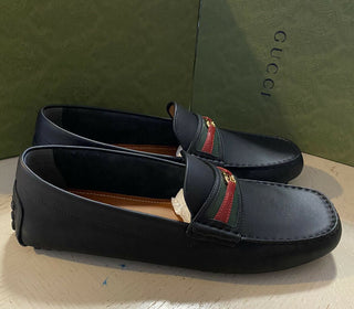 Neue Gucci Herren GG Leder Driver Loafers Schuhe Schwarz 9 US ( 10 UK ) Italien