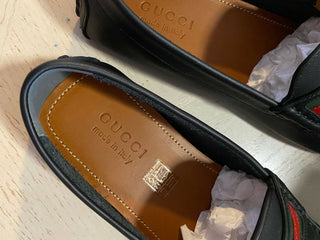 Neue Gucci Herren GG Leder Driver Loafers Schuhe Schwarz 9 US ( 10 UK ) Italien