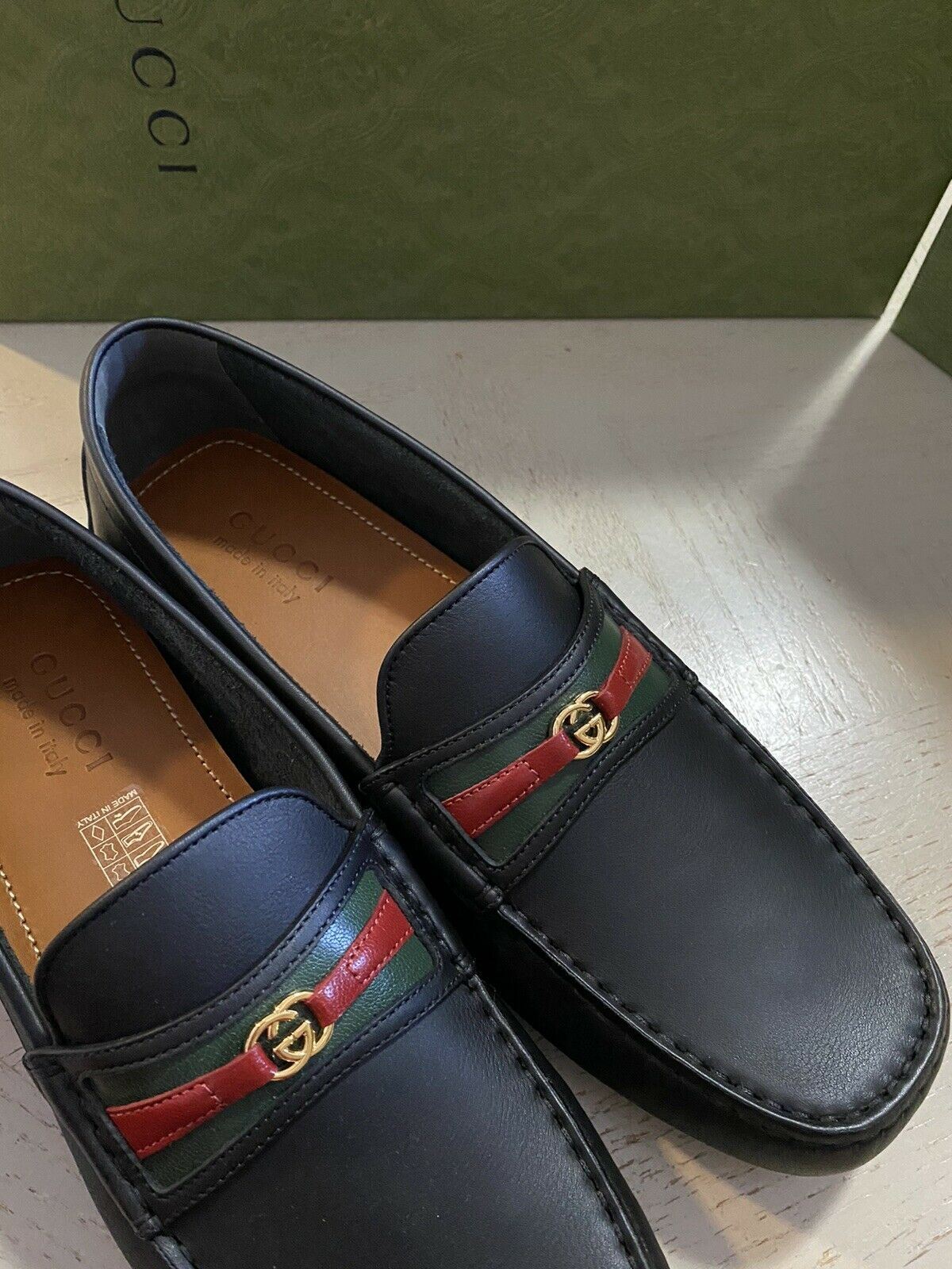 New Gucci Men’s GG Leather Driver Loafers Shoes Black 9 US ( 10 UK ) Italy