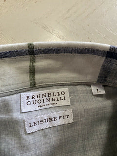 Neu mit Etikett: 625 $ Brunello Cucinelli Herren-Leinenhemd, Freizeit-Passform, Blau/Grün, L