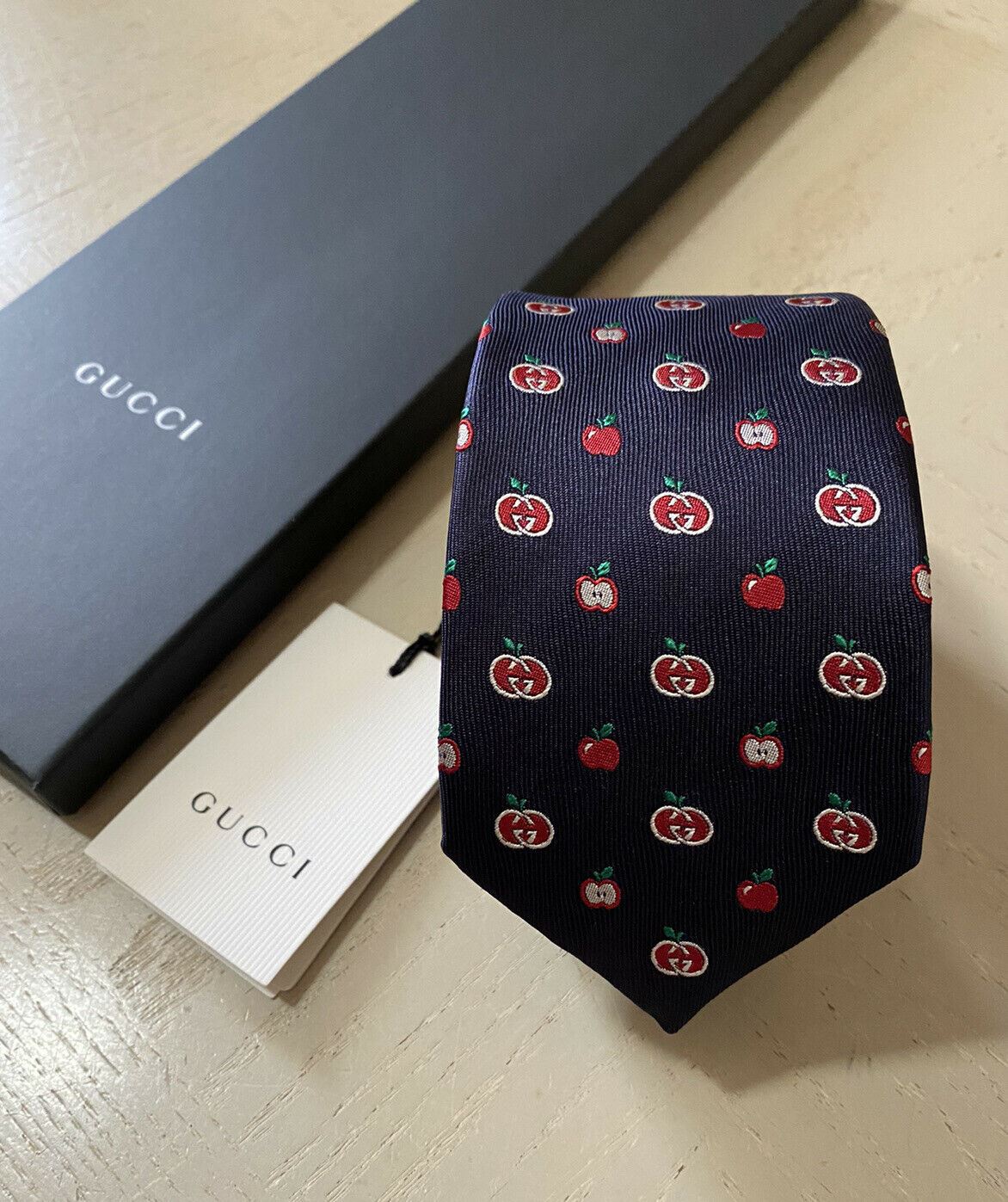 Новый мужской галстук с монограммой Gucci темно-синий/красный от Gucci, сделанный в Италии