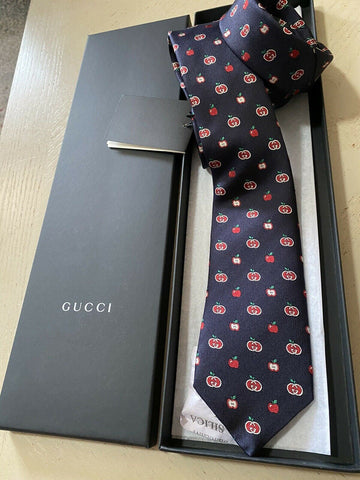 New  Gucci Mens GG Monogram Neck Tie Dark Blue/Red made in Italy