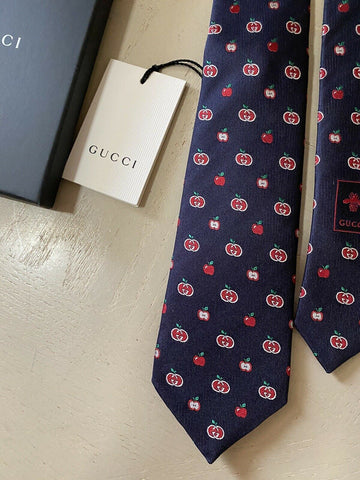New  Gucci Mens GG Monogram Neck Tie Dark Blue/Red made in Italy