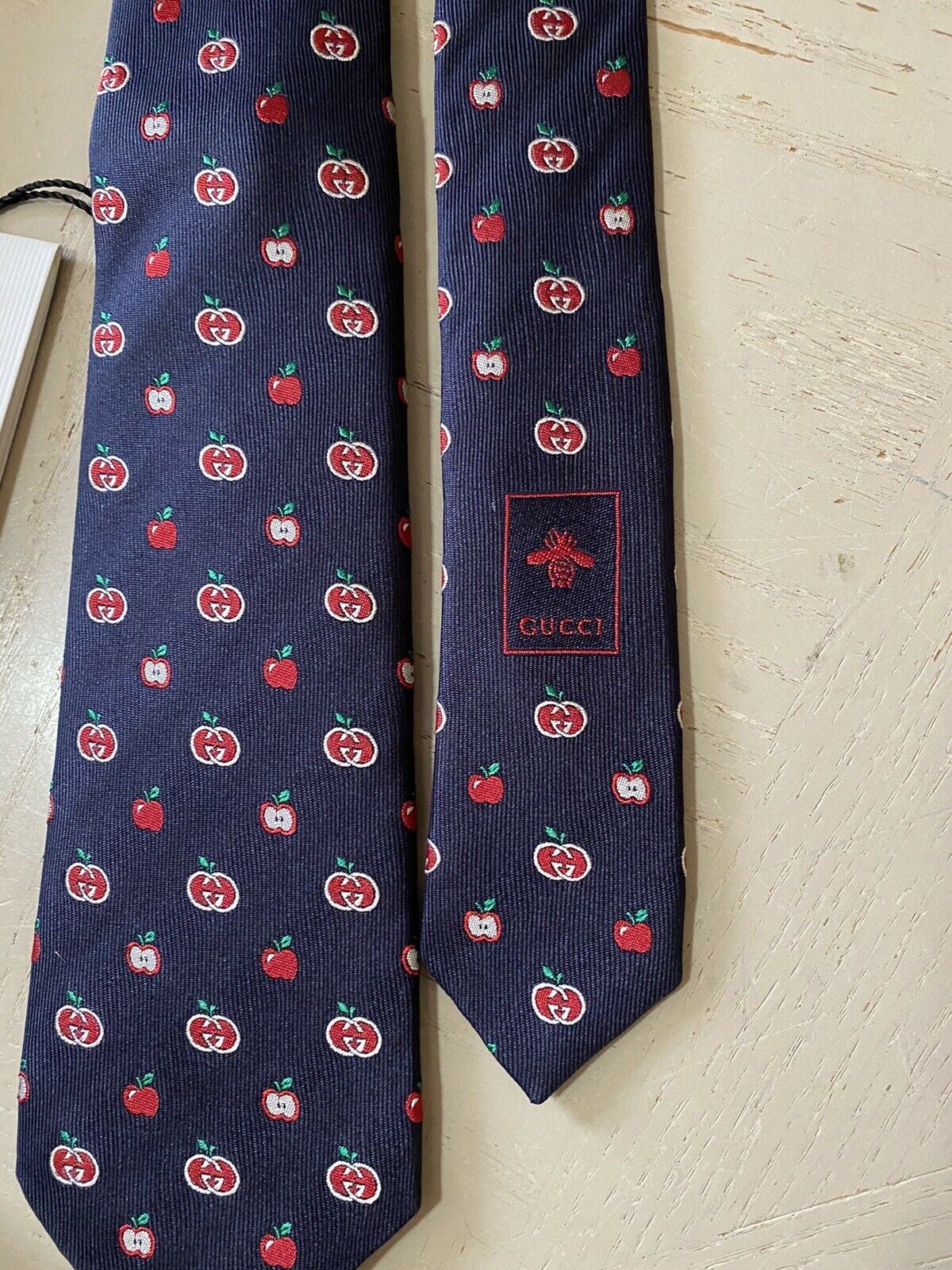 New  Gucci Mens GG Monogram Neck Tie Dark Blue/Red made in Italy