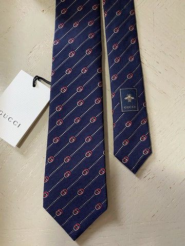 New  Gucci Mens GG Monogram Neck Tie Blue made in Italy