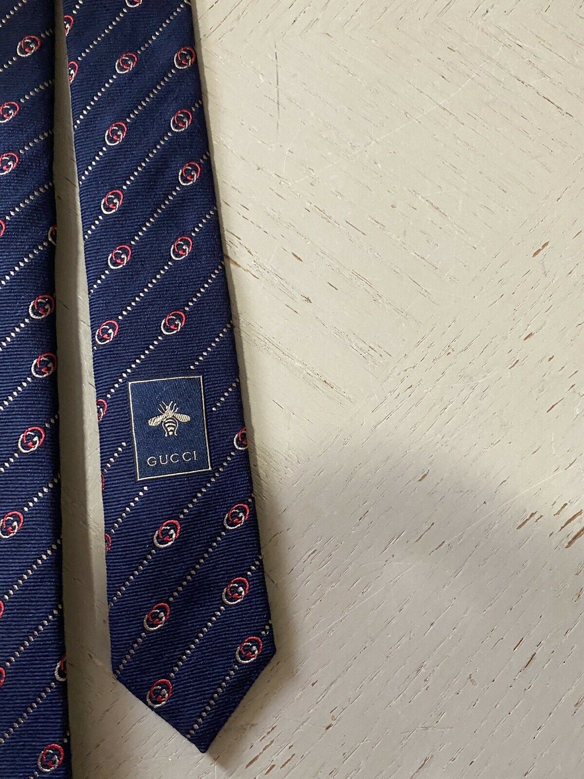 Новый мужской синий галстук с узором GG Monogram от Gucci, сделанный в Италии