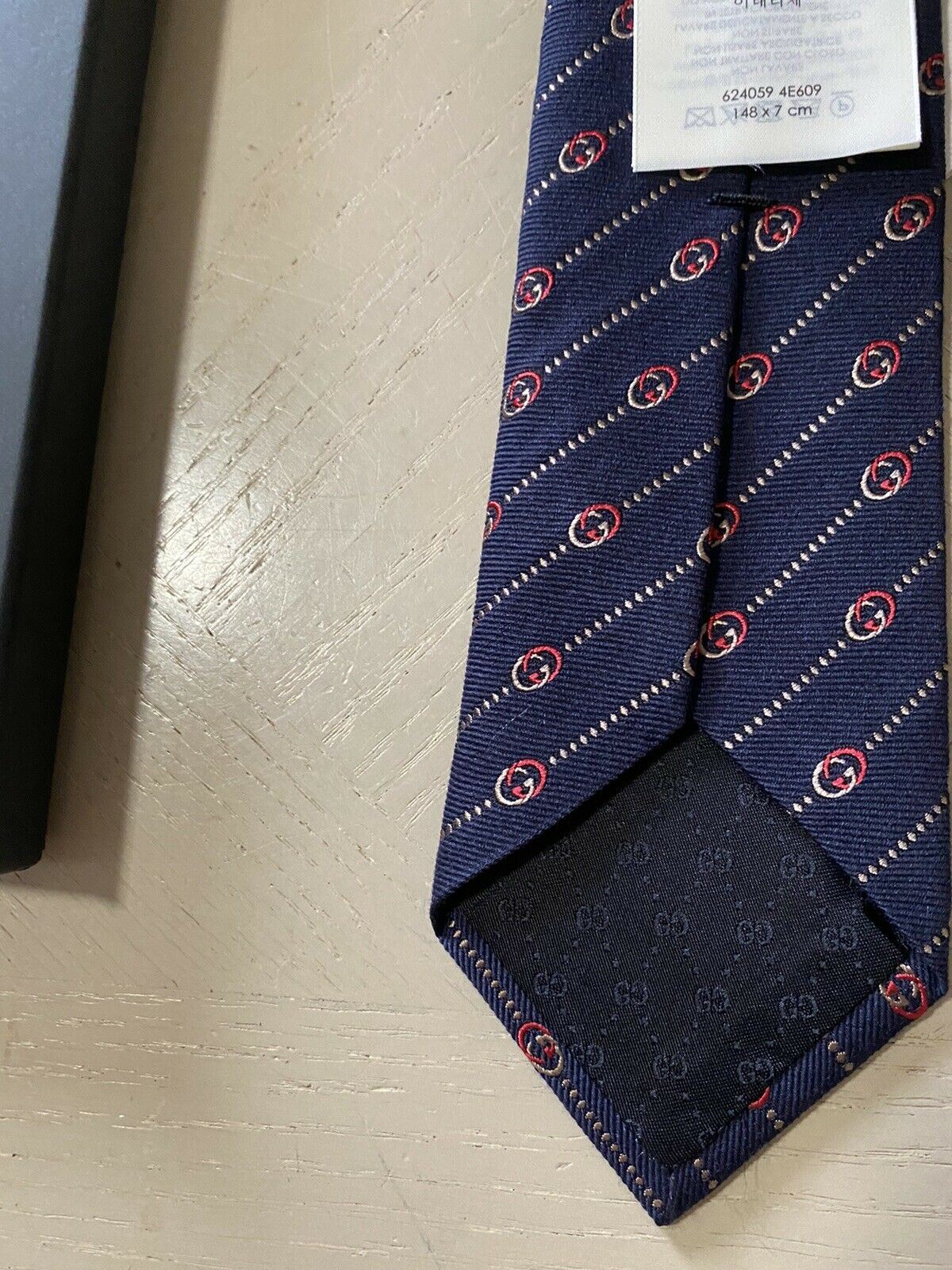 New  Gucci Mens GG Monogram Neck Tie Blue made in Italy