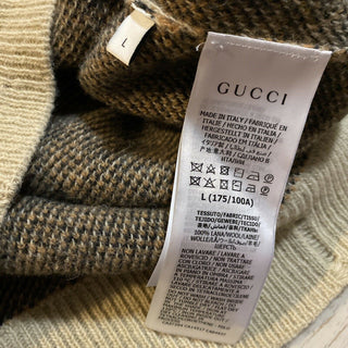 Neu mit Etikett: 1960 $ Gucci Herren Woll-Jacquard-Strick-Rundhalspullover Kamel/Schwarz L Italien