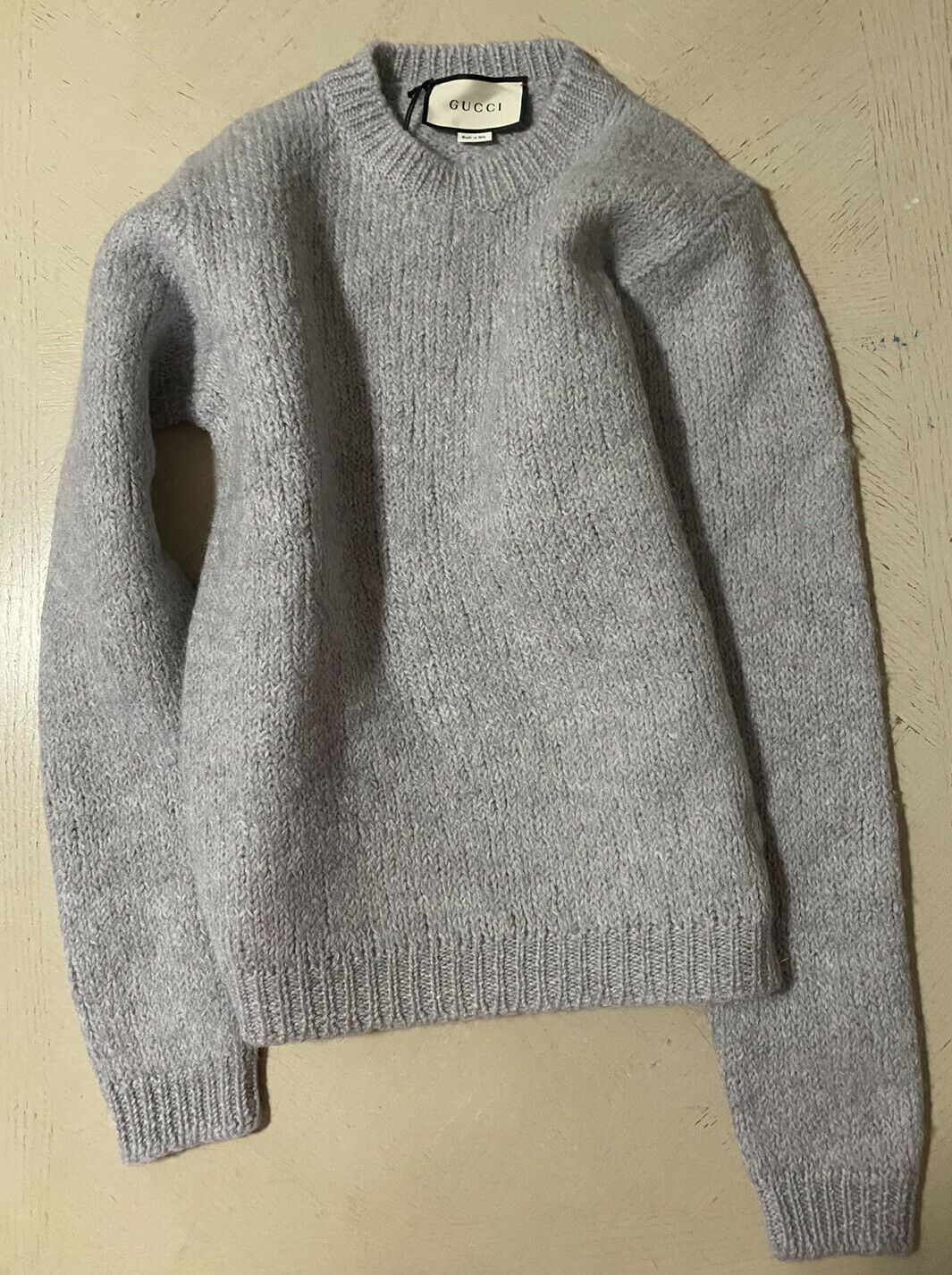 NWT $1600 Gucci Мужской шерстяной свитер с круглым вырезом Светло-серый M Италия