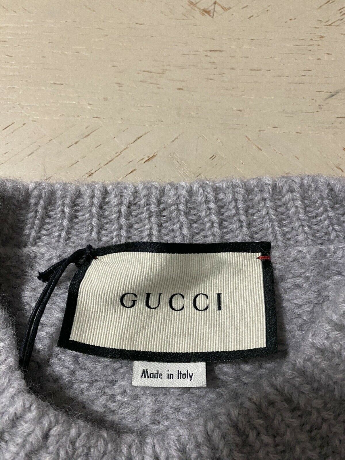 NWT $1600 Gucci Men Wool Crewneck Sweater Light Gray M Italy