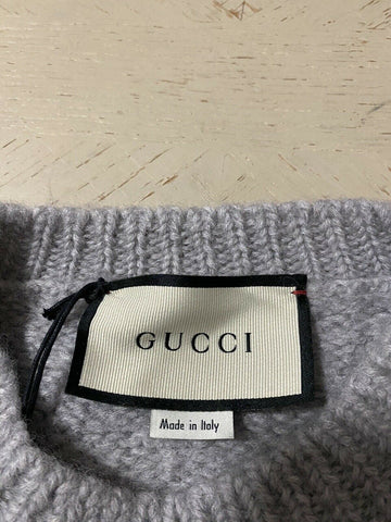 NWT $1600 Gucci Men Wool Crewneck Sweater Light Gray S Italy