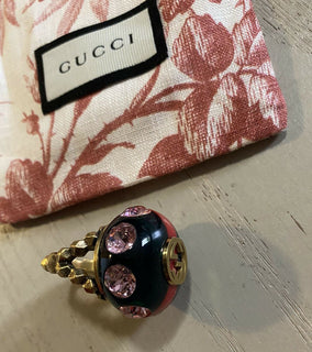 New Authentic GUCCI Sylvie Women Vintage Web GG Ring Size XS Italy
