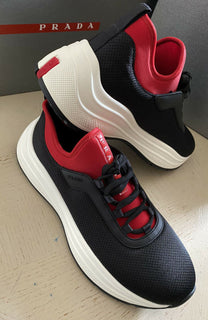 Neue $750 PRADA Herren Rete Neopren-Sneaker-Schuhe Rot/Schwarz 8,5 US/41,5 Eu Italien