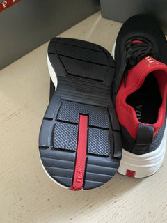 Neue $750 PRADA Herren Rete Neopren-Sneaker-Schuhe Rot/Schwarz 8,5 US/41,5 Eu Italien